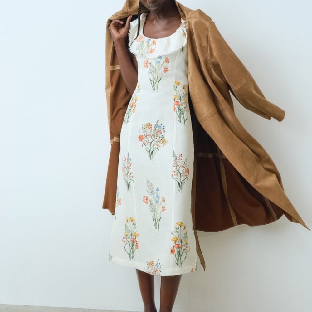 H&M • White Floral Linen Blend Dress